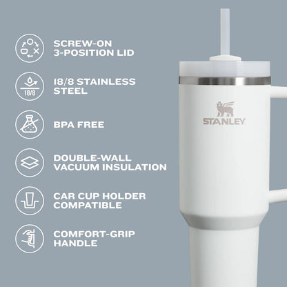 Quencher H2.0 30 Oz Tumbler with Handle and Straw | Flowstate 3-Position Lid | Travel Cup Holder Compatible | Insulated Stainless Steel | BPA-Free | Azure Color