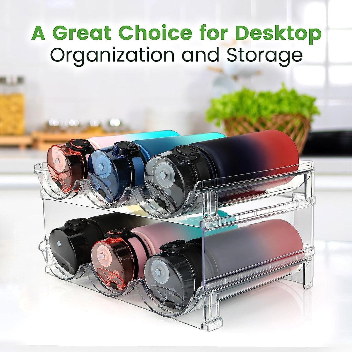 Water Bottle Storage Solution - Cabinet Organizer with 2 Stackable Racks for Efficient Water Bottle Management