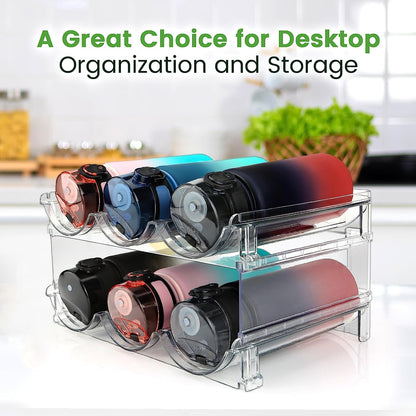 Water Bottle Storage Solution - Cabinet Organizer with 2 Stackable Racks for Efficient Water Bottle Management