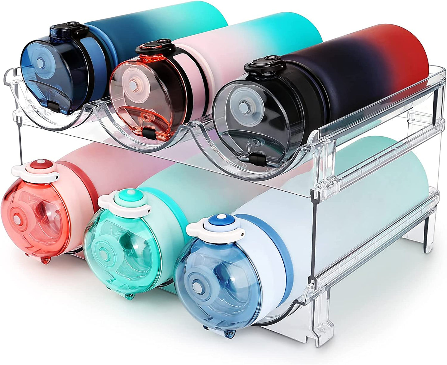 Water Bottle Storage Solution - Cabinet Organizer with 2 Stackable Racks for Efficient Water Bottle Management