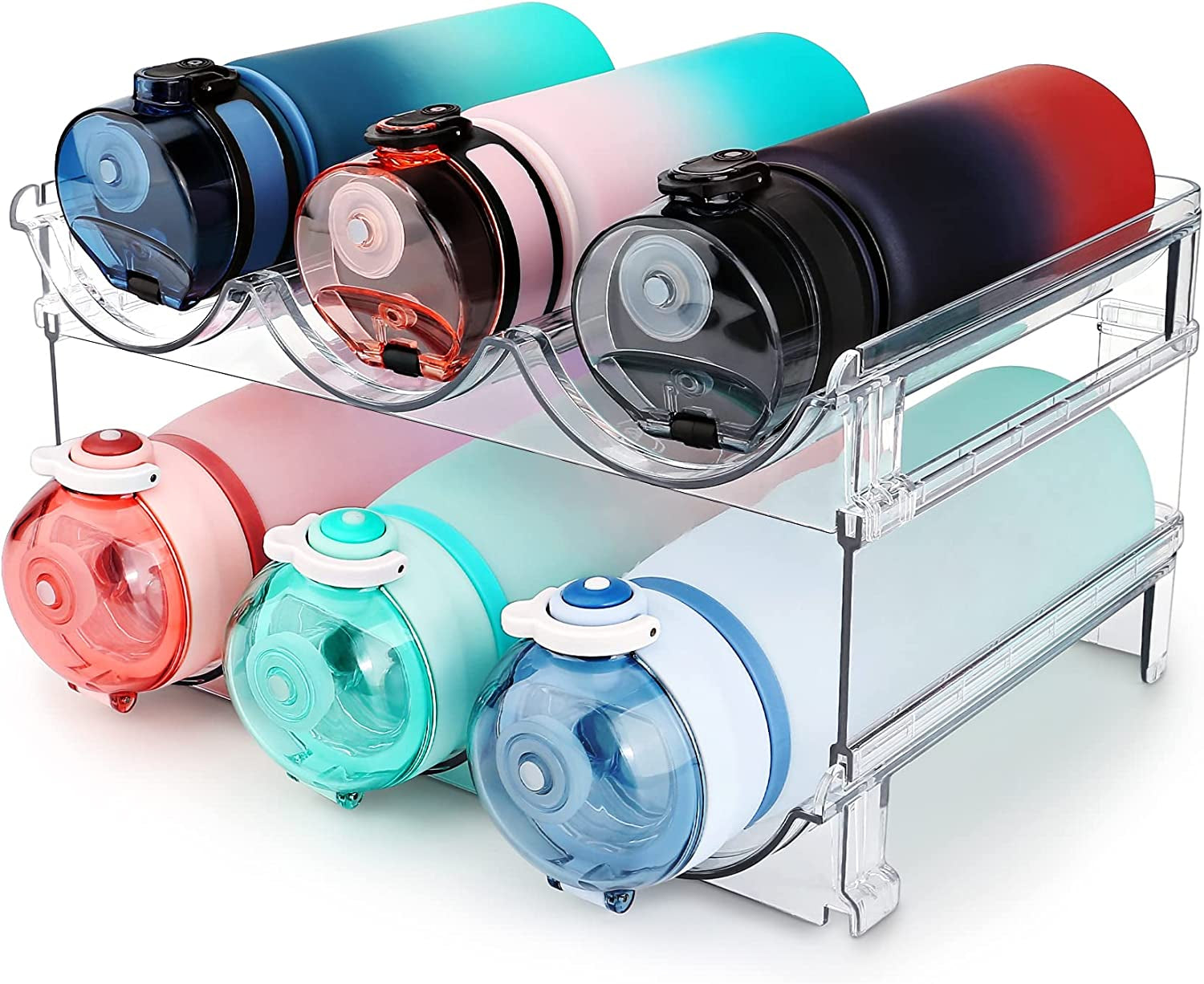 Water Bottle Storage Solution - Cabinet Organizer with 2 Stackable Racks for Efficient Water Bottle Management