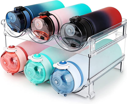 Water Bottle Storage Solution - Cabinet Organizer with 2 Stackable Racks for Efficient Water Bottle Management
