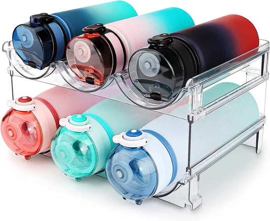 Water Bottle Storage Solution - Cabinet Organizer with 2 Stackable Racks for Efficient Water Bottle Management