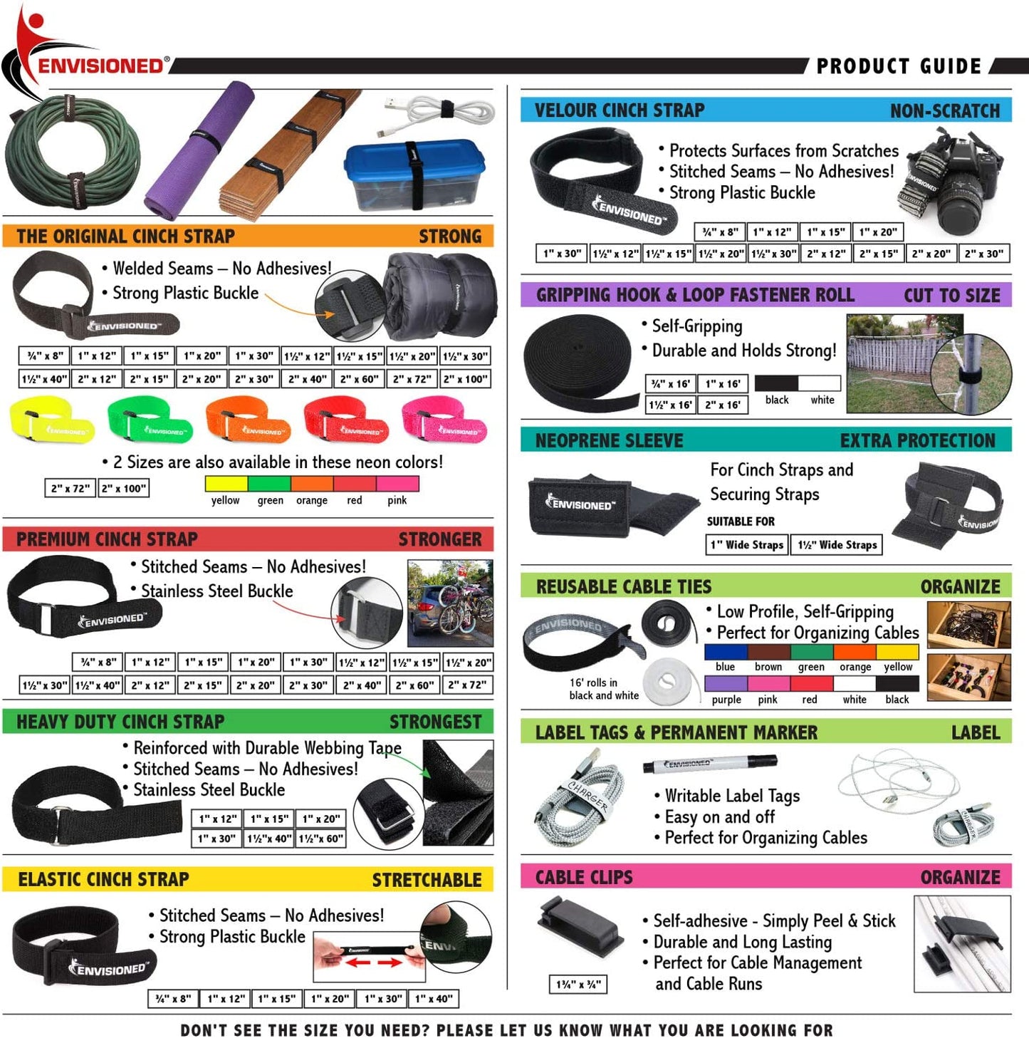 Premium Cinch Straps with Stainless Steel Metal Ring (Buckle), Reusable Durable Hook and Loop, Multipurpose Securing Straps 1" X 30" - 8 Pack plus 2 Bonus Original 3/4" X 8" Cinch Straps