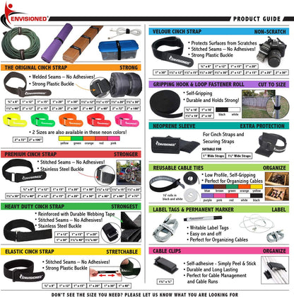 Premium Cinch Straps with Stainless Steel Metal Ring (Buckle), Reusable Durable Hook and Loop, Multipurpose Securing Straps 1" X 30" - 8 Pack plus 2 Bonus Original 3/4" X 8" Cinch Straps