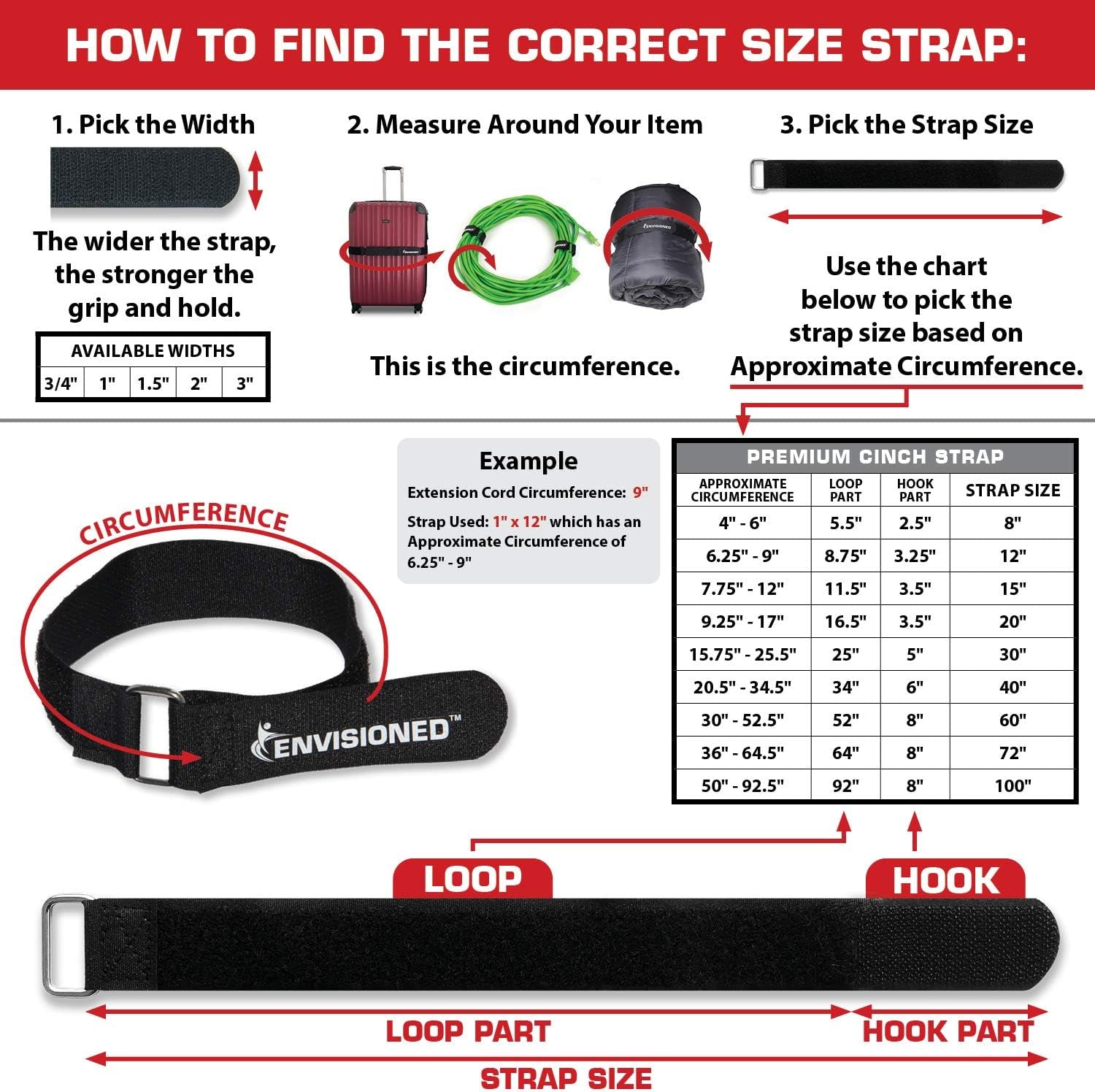 Premium Cinch Straps with Stainless Steel Metal Ring (Buckle), Reusable Durable Hook and Loop, Multipurpose Securing Straps 1" X 30" - 8 Pack plus 2 Bonus Original 3/4" X 8" Cinch Straps