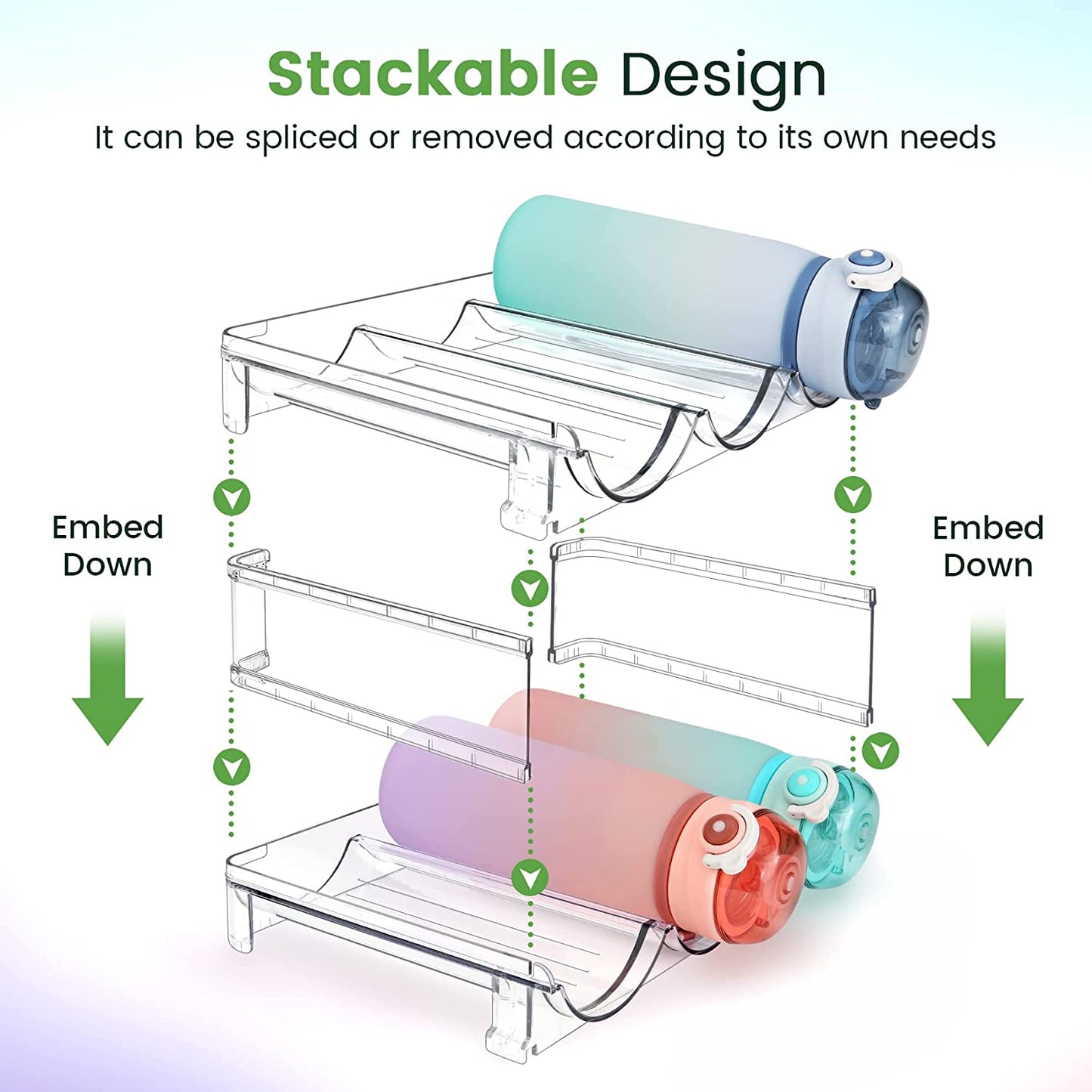 Water Bottle Storage Solution - Cabinet Organizer with 2 Stackable Racks for Efficient Water Bottle Management
