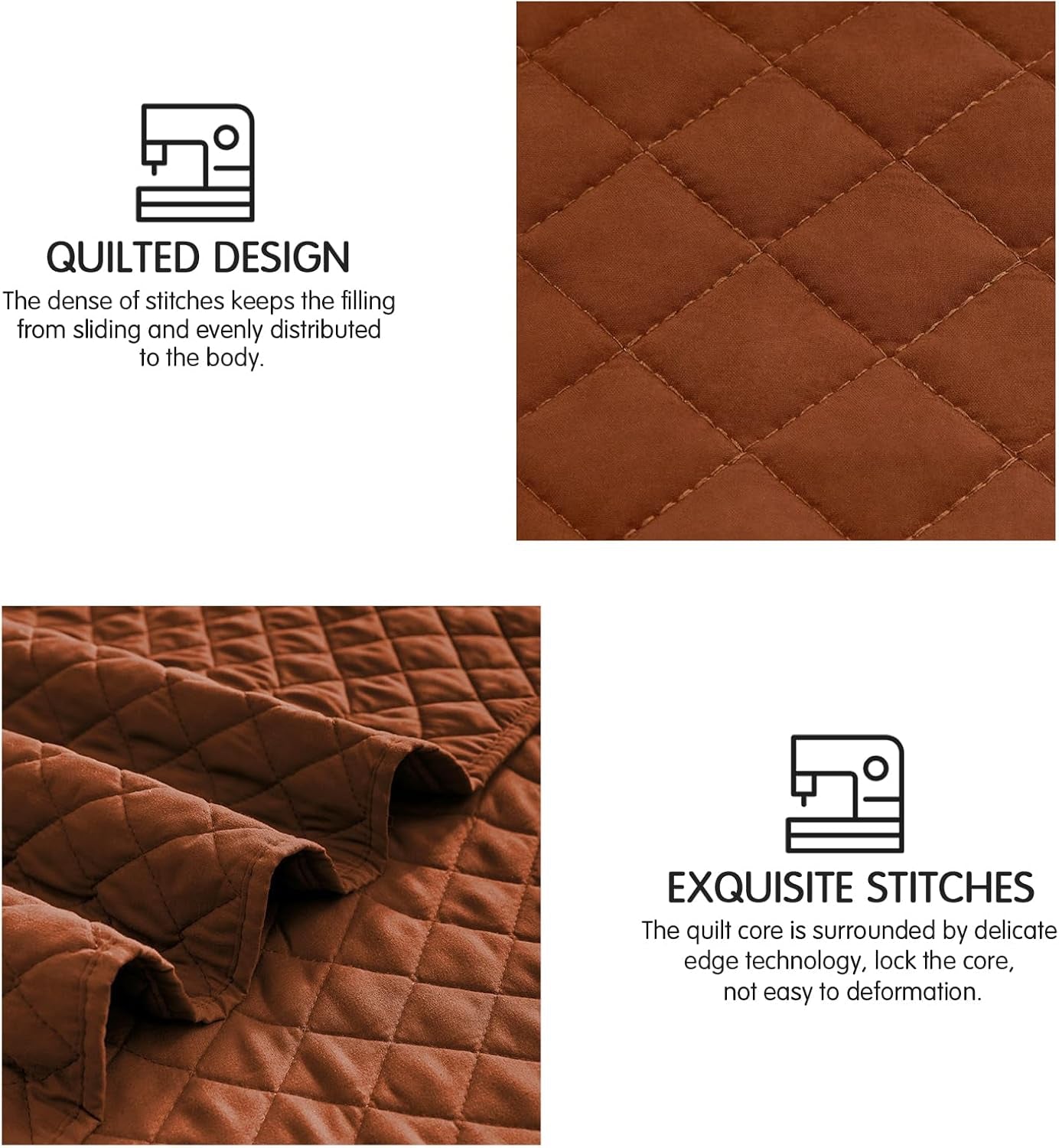 King Size Quilt Set in Burnt Orange, Lightweight Reversible Comforter Bedspread, Soft Rust Diamond Quilted Bedding Set, Includes 1 Quilt and 2 Pillow Shams, Ideal for All Seasons